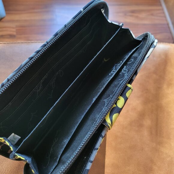 Vera Bradley Baroque Black Yellow Gray Turn Lock Quilted Zip Around Wallet - Picture 8 of 12